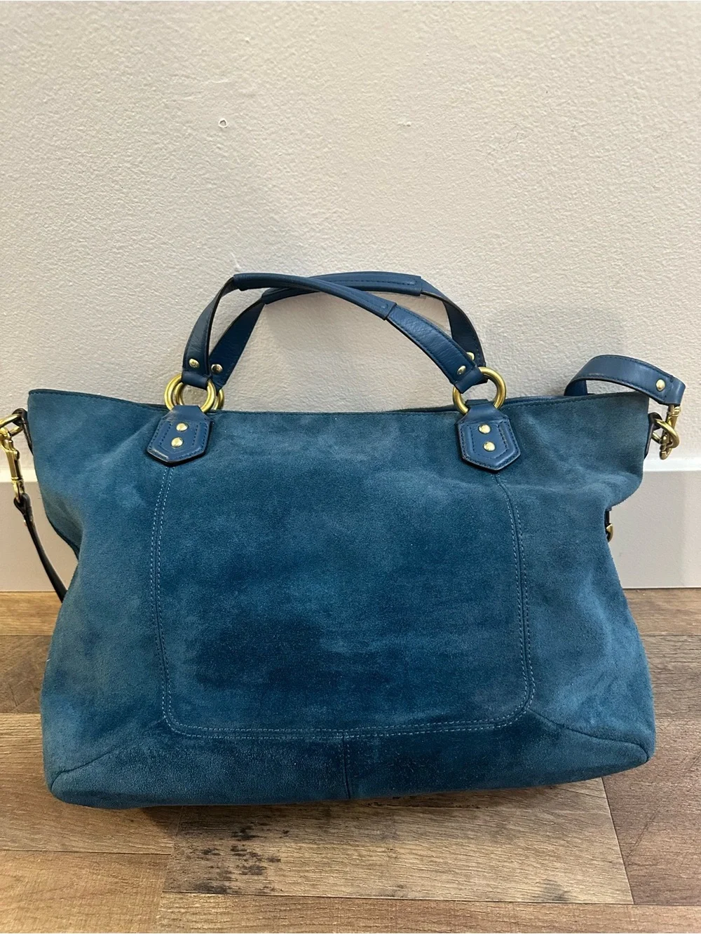 Coach Campbell Izzy Suede Satchel F25300 Teal Blue Leather Crossbody Bag